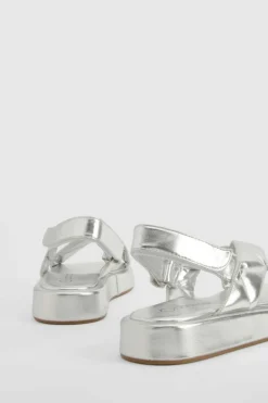 Sandals*boohoo Quilted Crossover Dad Sandals silver
