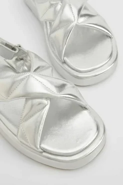 Sandals*boohoo Quilted Crossover Dad Sandals silver