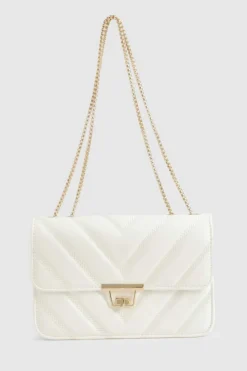 Shoulder Bags|Cross-Body Bags*boohoo Quilted Faux Leather Crossbody Chain Bag white