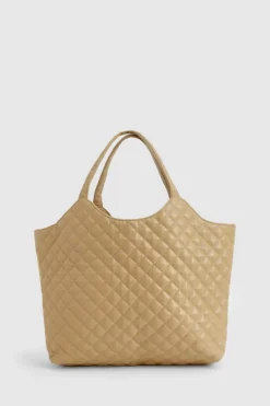 Shoulder Bags|Handbags*boohoo Quilted Leather Look Shopper Tote Bag taupe