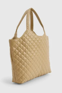 Shoulder Bags|Handbags*boohoo Quilted Leather Look Shopper Tote Bag taupe