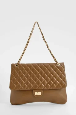 Shoulder Bags|Handbags*boohoo Quilted Leather Look Shoulder Bag chocolate