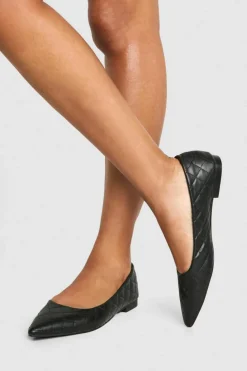Flats*boohoo Quilted Pointed Flats black