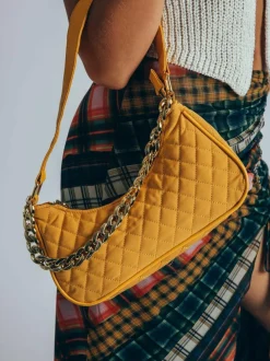 Shoulder Bags*SVNX Quilted Shoulder Bag with Chain Yellow