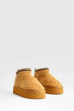 Cosy Boots*boohoo Quilted Ultra Mini Platform Cosy Boots chestnut