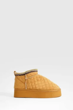Cosy Boots*boohoo Quilted Ultra Mini Platform Cosy Boots chestnut