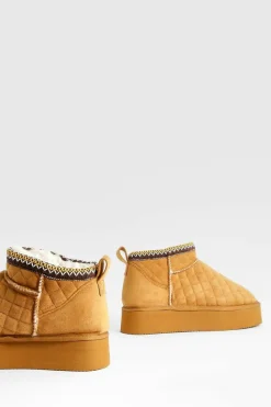Cosy Boots*boohoo Quilted Ultra Mini Platform Cosy Boots chestnut