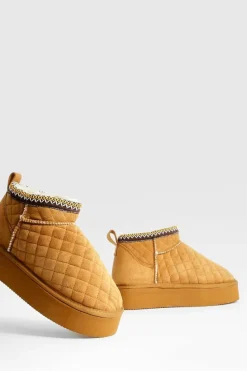 Cosy Boots*boohoo Quilted Ultra Mini Platform Cosy Boots chestnut
