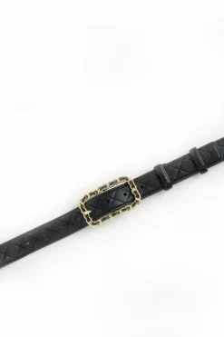 Belts*My Accessories London Quilted Waist and Hip Belt with Chain Buckle Detail Black