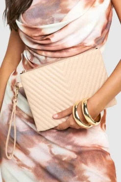 Handbags|Clutch Bags*boohoo Quilted Zip Top Clutch Bag nude