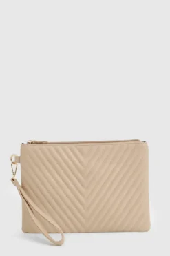 Handbags|Clutch Bags*boohoo Quilted Zip Top Clutch Bag nude