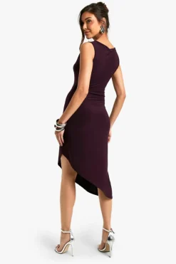 Midi Dresses*boohoo Racer Asymmetric hem Midi Dress plum