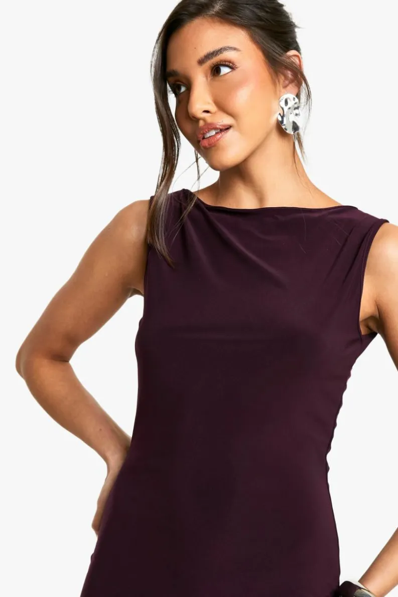 Midi Dresses*boohoo Racer Asymmetric hem Midi Dress plum