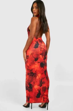 Bodycon Dresses|Maxi Dresses*boohoo Racer Neck Printed Slinky Maxi Dress red
