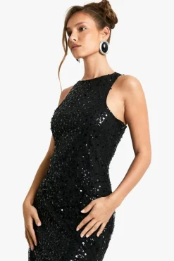 Maxi Dresses*boohoo Racer Neck Sequin Maxi Dress black