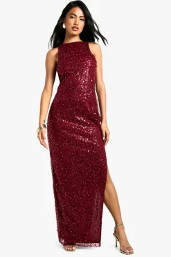 Maxi Dresses*boohoo Racer Neck Sequin Maxi Dress red