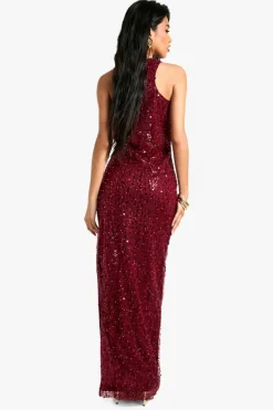 Maxi Dresses*boohoo Racer Neck Sequin Maxi Dress red