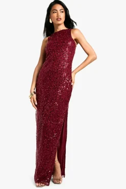 Maxi Dresses*boohoo Racer Neck Sequin Maxi Dress red