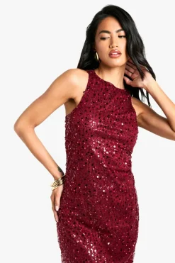 Maxi Dresses*boohoo Racer Neck Sequin Maxi Dress red