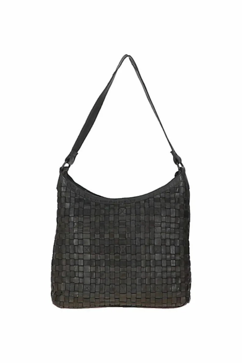 Shoulder Bags*Ashwood Leather Raffinatezza' Vintage Woven Leather Shoulder Bag Dark Grey