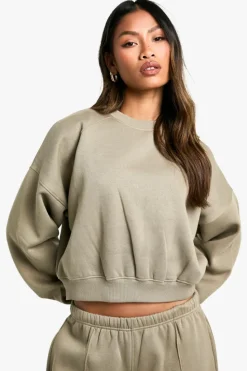 Sweatshirts|Hoodies & Sweatshirts*boohoo Raglan Seam Crew Neck Boxy Sweatshirt washed khaki