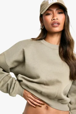 Sweatshirts|Hoodies & Sweatshirts*boohoo Raglan Seam Crew Neck Boxy Sweatshirt washed khaki