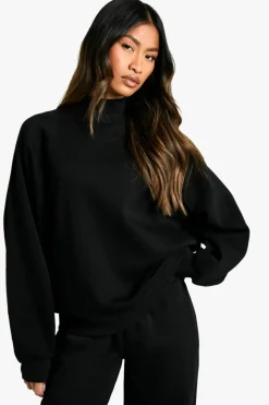 Sweatshirts|Hoodies & Sweatshirts*boohoo Raglan Seam Funnel Neck Balloon Sleeve Oversized Sweatshirt black