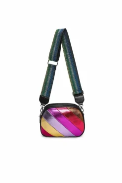Cross-Body Bags*Kitise Rainbow Style Metallic Stripes Triple Compartments Crossbody Bag Black