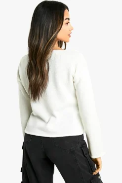 Jumpers|Jumpers & Cardigans*boohoo Raw Edge Knit Star Detail Varsity Jumper ecru