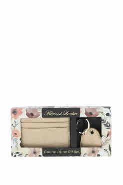 Handbags*Ashwood Leather Real Leather Card Holder & Key Ring Gift Set Gold