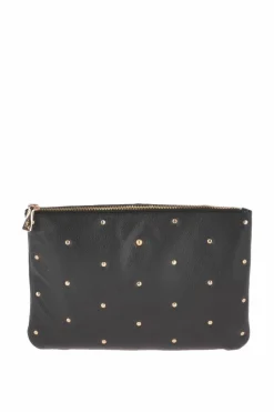 Clutch Bags*Ashwood Leather Real Leather Large Studded Clutch Bag Black
