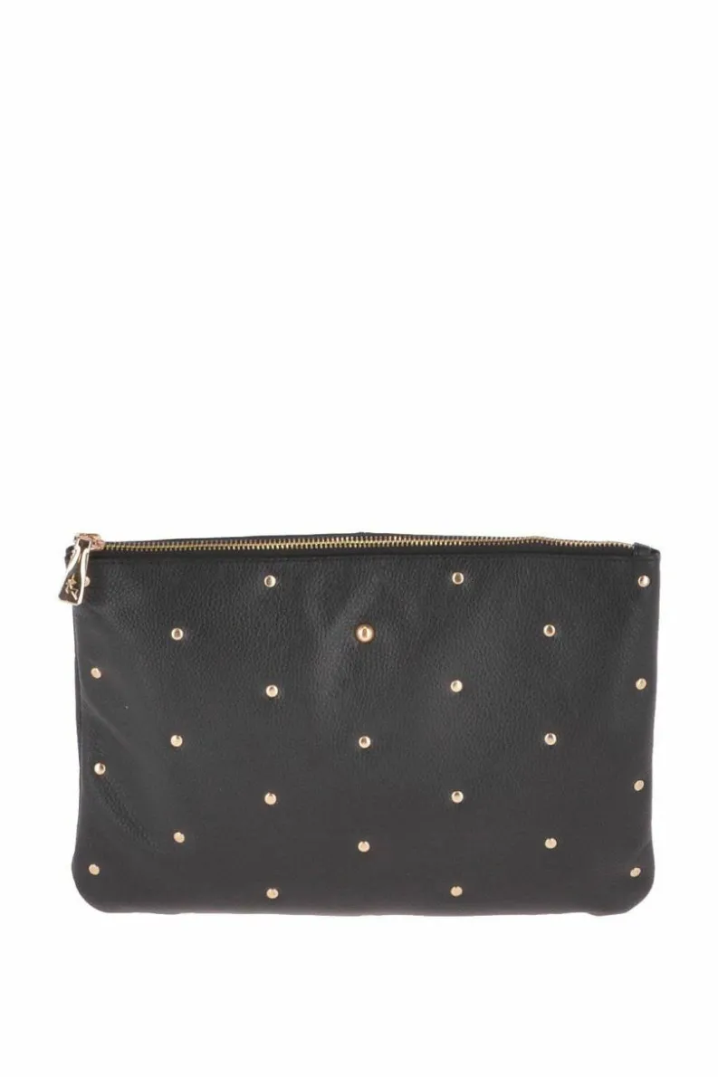 Clutch Bags*Ashwood Leather Real Leather Large Studded Clutch Bag Black