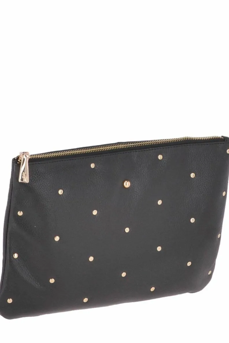 Clutch Bags*Ashwood Leather Real Leather Large Studded Clutch Bag Black