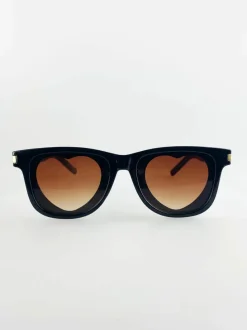Sunglasses*SVNX Rectangle Frame Sunglasses with Heart Lenses Black