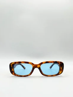 Sunglasses*SVNX Rectangle Plastic Frame Sunglasses With Coloured Lenses Brown