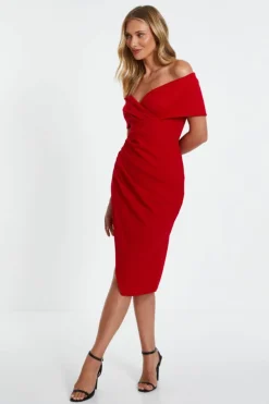 Wrap Dresses|Midi Dresses*Quiz Bardot Ruched Wrap Midi Dress Red