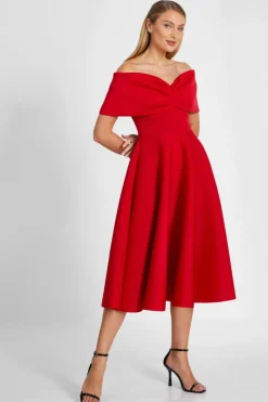 Midi Dresses*Quiz Bardot Skater Midi Dress Red
