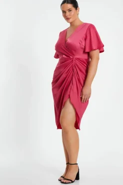 Wrap Dresses|Midi Dresses*Quiz Curve Satin Wrap Midi Dress Red