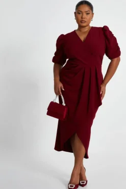 Wrap Dresses|Midi Dresses*Quiz Curve Wrap Midi Dress Red