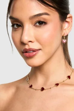 Necklaces*boohoo Enamel Scatte Heart Necklace red