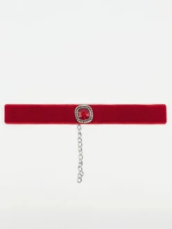 Necklaces*SVNX Faux Velvet Choker Necklace with Jewel Red