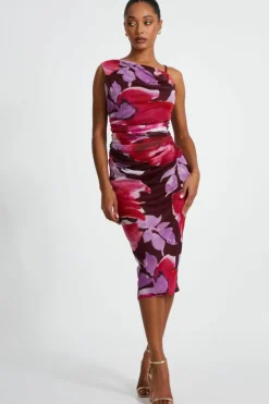 Bodycon Dresses|Midi Dresses*Quiz Floral Midi Dress Red
