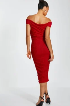 Midi Dresses*Quiz Glitter Mesh Midi Dress Red