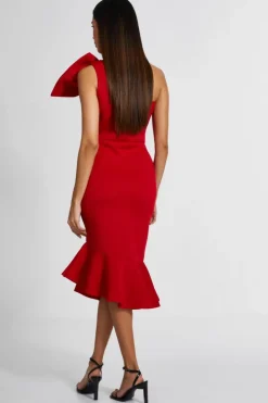 Midi Dresses*Quiz One Shoulder Bow Midi Dress Red