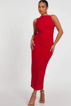 Bodycon Dresses*Quiz Petite Buckle Detail Midaxi Dress Red