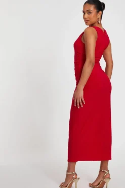 Bodycon Dresses*Quiz Petite Buckle Detail Midaxi Dress Red