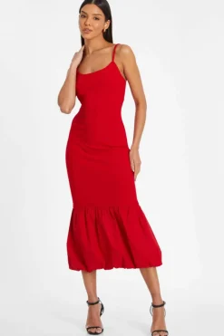 Midi Dresses|Bodycon Dresses*Quiz Puff Ball Midi Dress Red