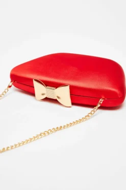 Handbags|Clutch Bags*Quiz Satin Bow Detail Box Bag Red