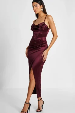Midi Dresses*Quiz Satin Corset Midi Dress Red