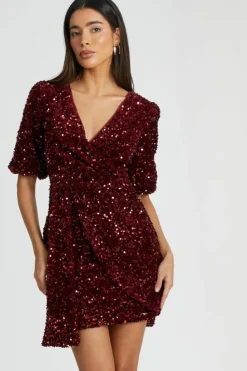 Wrap Dresses|Bodycon Dresses*Quiz Sequin Wrap Mini Dress Red
